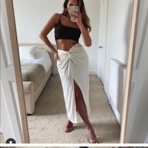 Zara ivory knotted skirt midi bloggers